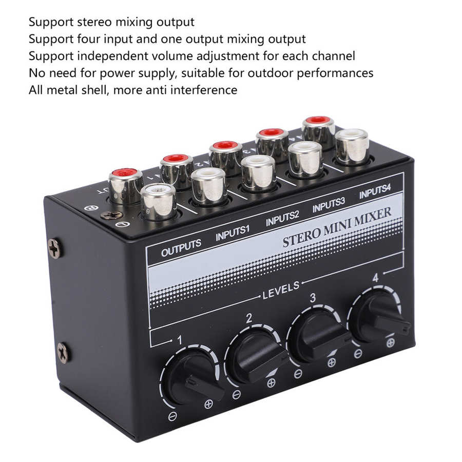 Stereo Mini Mixer Mini Portable Metal -12dB Gain Audio Splitter Box Passive with RCA Connector for Outdoor Performances for CD