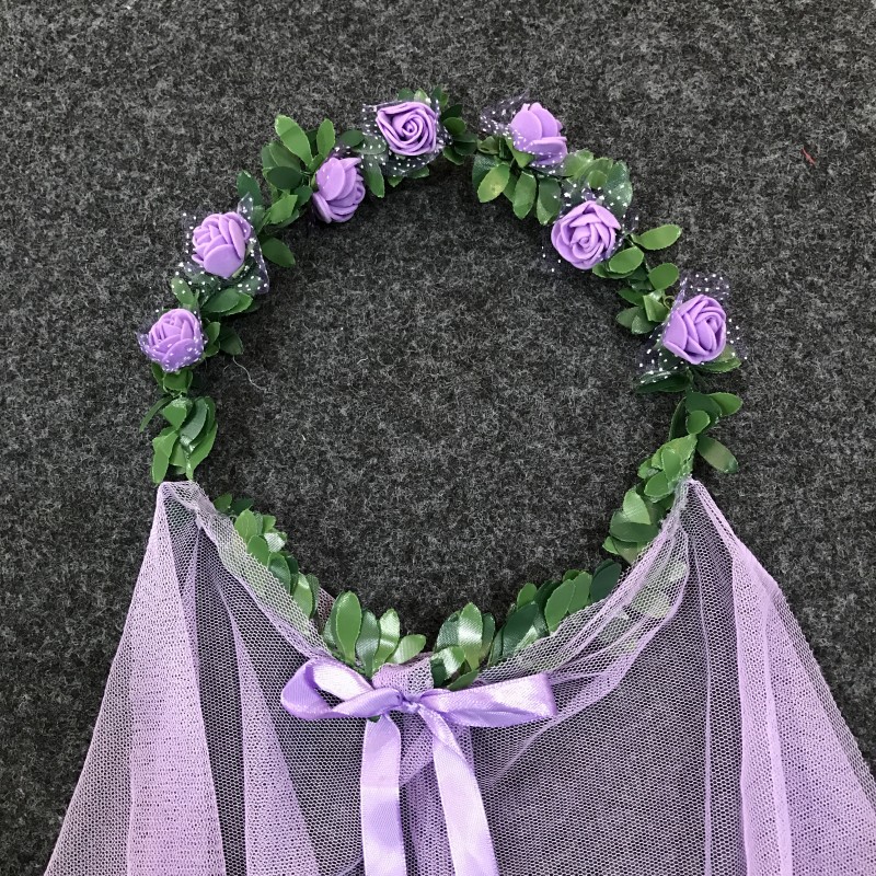 Bride-Flor del pelo cinta para el cabello con guirnalda de flores Corona rosa para la frente, guirnalda Floral con velo para , diadema de boda
