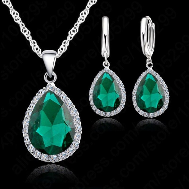 925 Sterling Silver Necklace Jewelry Set Water Cubic Zircon Crystal Necklaces Wedding Necklace Pendants For Women