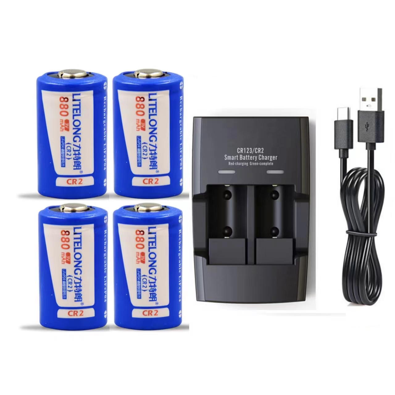 3v cr2 laddningsbara batterier 880 mah lifepo 4 litiumbatterier inspelare kamerabatteri dubbelfunktion  cr2/cr123a laddare: Orange