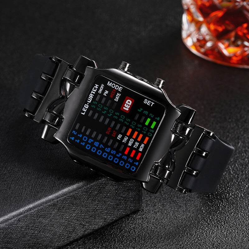 Montre binaire en plastique pour hommes et femmes, cadran carré, décontracté, Sport, numérique, LED,