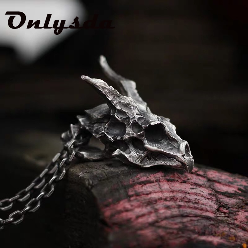 Charms Viking Dragon Skull Pendant Necklace Men's Biker Rock Punk Jewelry Antique Retro Chain OSDZ107