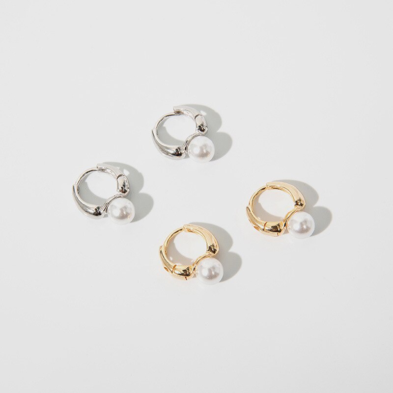 Pendientes de aro pequeños con perlas para mujer, aretes pequeños minimalistas, Color dorado, 2022
