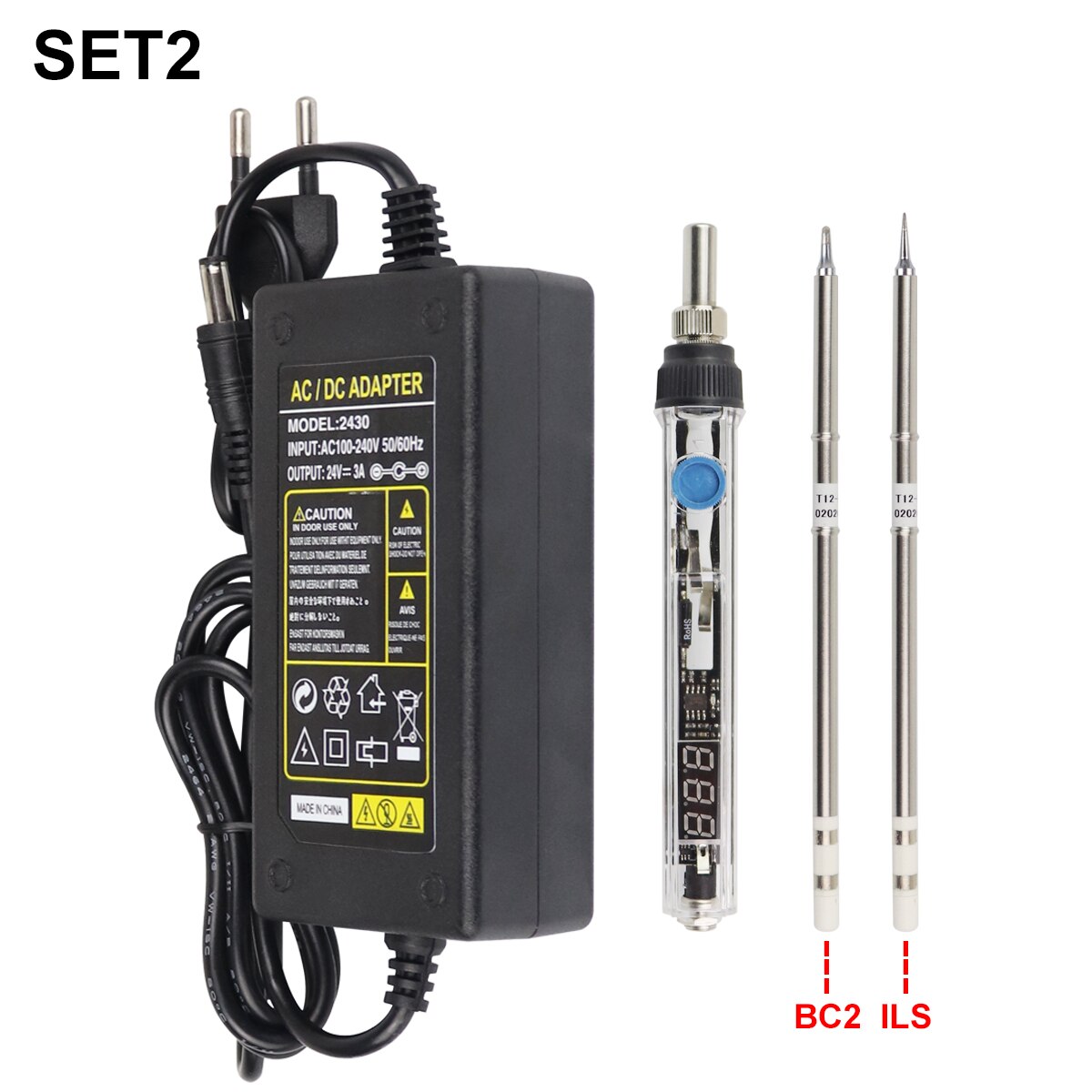 T12 75W mini elektryczna lutownica regulowana temperatura przenośna stacja lutownicza K narzędzie robić tipsów w/zasilacz nie SH72: zestaw 2-BC2-ILS