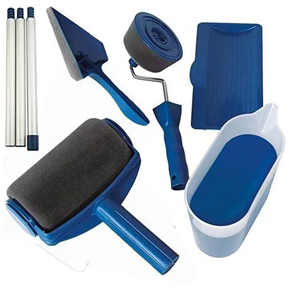 6Pcs Multifunctional Paint Runner Pro Roller Brush Tool Set Paint Roller Set Room Wall Painting Brushe Set Home Repack Tool: Blue-6 set