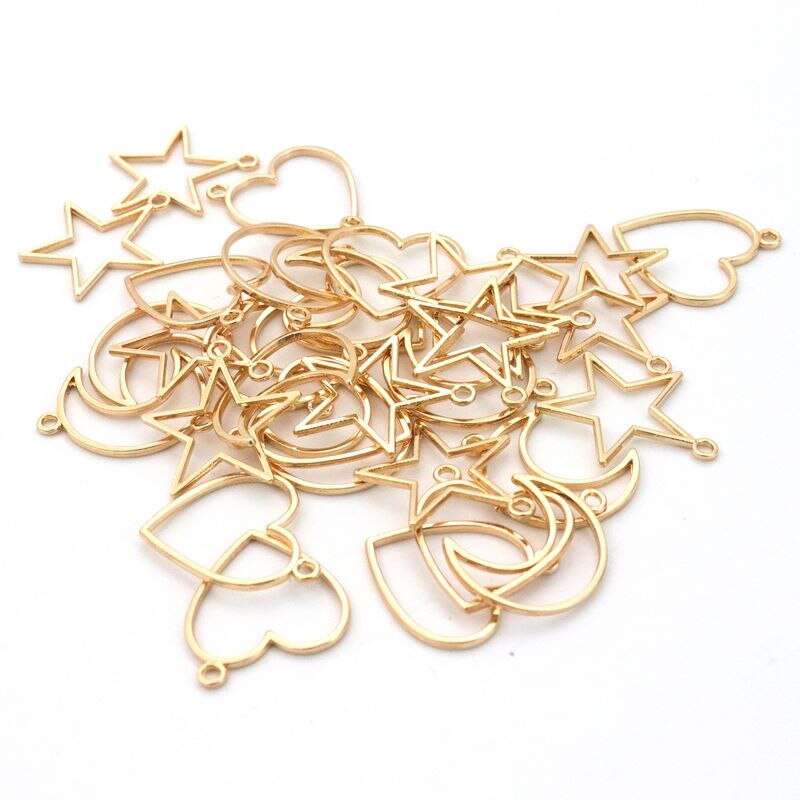 50 gemengde Ster Maan Hart Goud Kleur Hanger Metalen Mal Voor Sieraden Maken Diy Hanger Charm Armband Accessoires