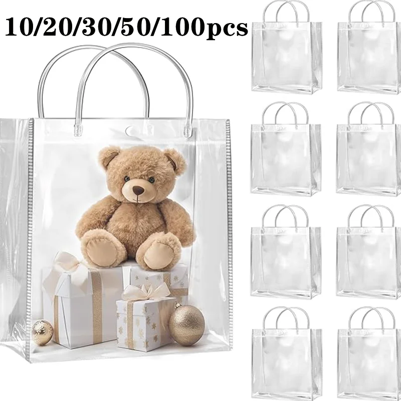Sacs d'emballage fourre-tout en PVC souple transparent, 10/20/30/50/100 pièces, avec bouton, boucle à main, sac à main en plastique Transparent, sac à cosmétiques