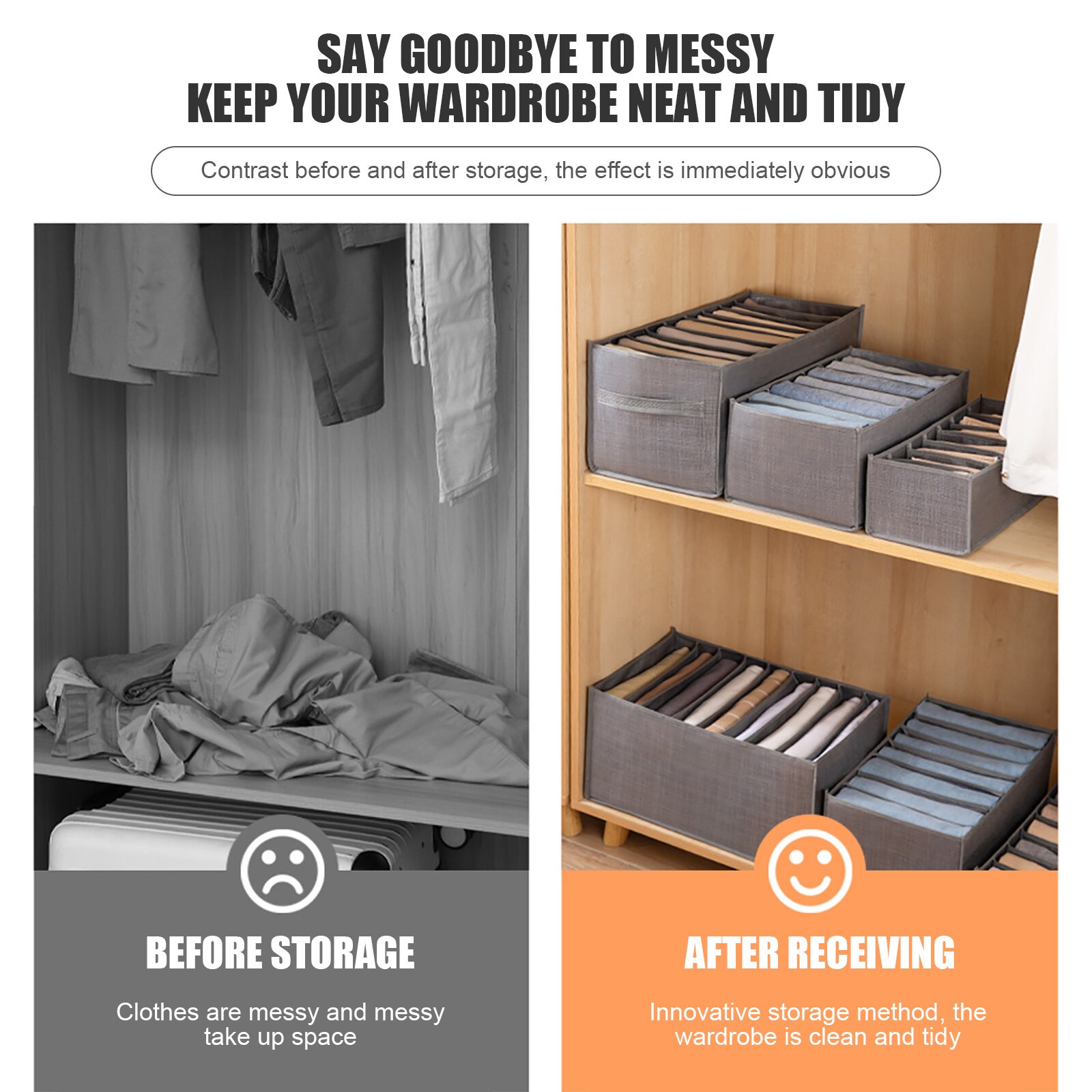 Drawer Box for Jeans Trousers T-Shirt, Storage Boxes Organiser Cupboard Wardrobe Drawers Organiser System Clothes Storage Box (3