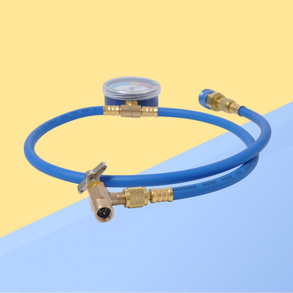 AC Charging Hose HVAC Refrigerant R134A Car Air Conditioning Refrigeration Tube Hose With 55MPa Pressure Gauge (Blue+Golden)