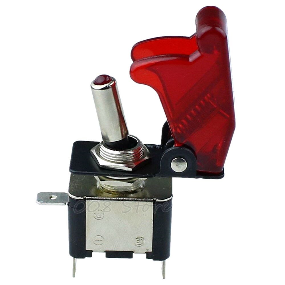 Red illuminated LED Toggle Switch With Missile Style Flick Cover Car Dash 12V TM