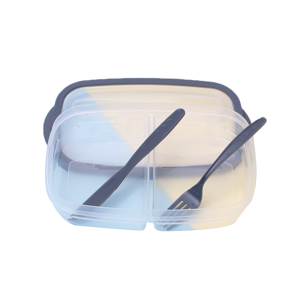 Plastic Bento Box Maaltijd Opslag Voedsel Prep Lunchbox 2 Compartiment Herbruikbare Microwavable Containers Home Lunchbox Met Vork Lepel