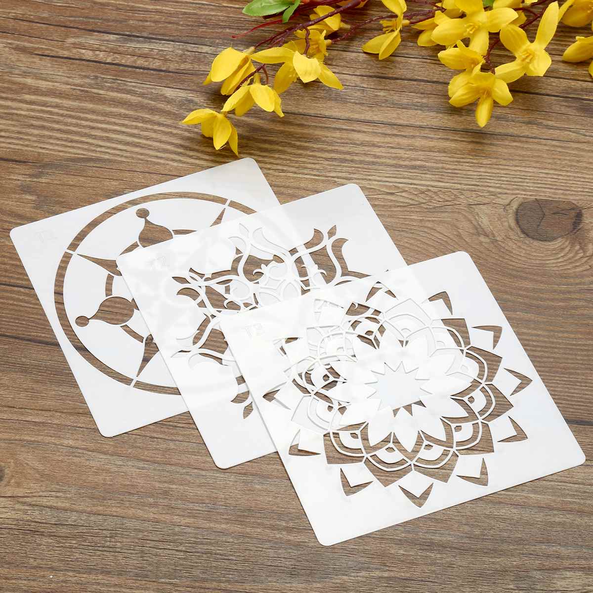12 stks/set Craft Mandala Extra Sjabloon Steen Schilderen Stencils DIY Scrapbooking Album Papier Kaart Decoratieve Craft Embossing
