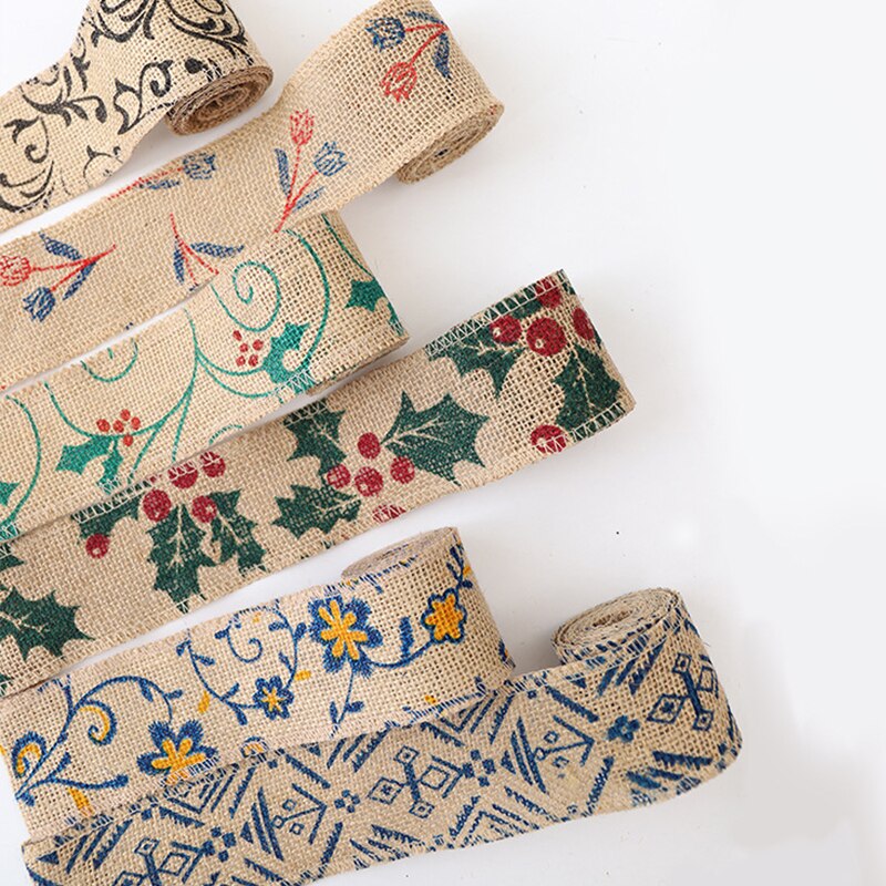 2 yards / rulle 60 mmdiy bomull och linne band handgjord jul bröllop klass hantverk spetsrulle utskrift band säckväv rulle