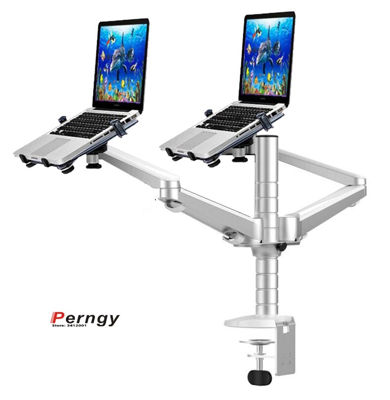 OA-12X Aluminium legierung 2 in 1 Halterung einstellbar Dual Arm doppel Laptop Schreibtisch stehen Halfter Für 10-15 zoll Laptop + 7 "-10" Tablette