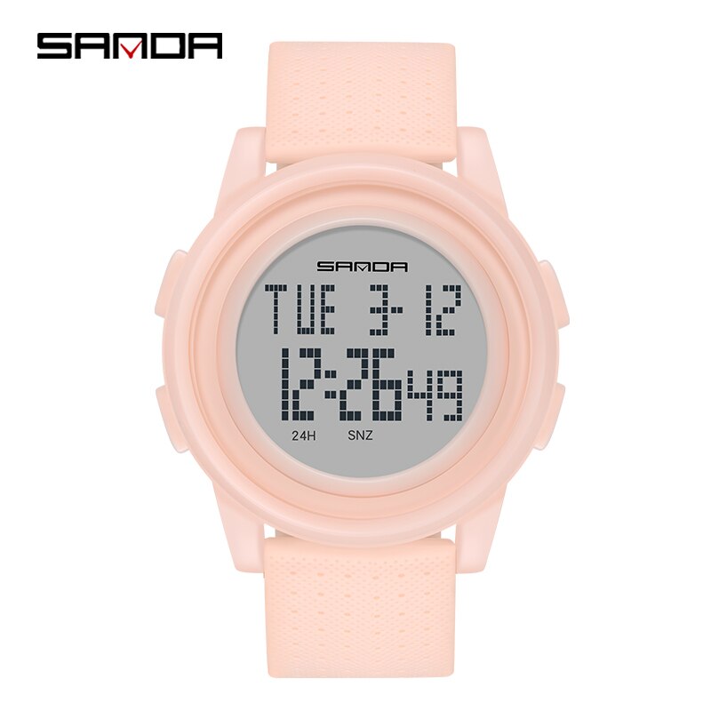 Sanda 2022 outdoor sport horloge heren multifunctioneel horloge wekker chrono 3 bar waterdicht digitaal horloge reloj hombre: Roze