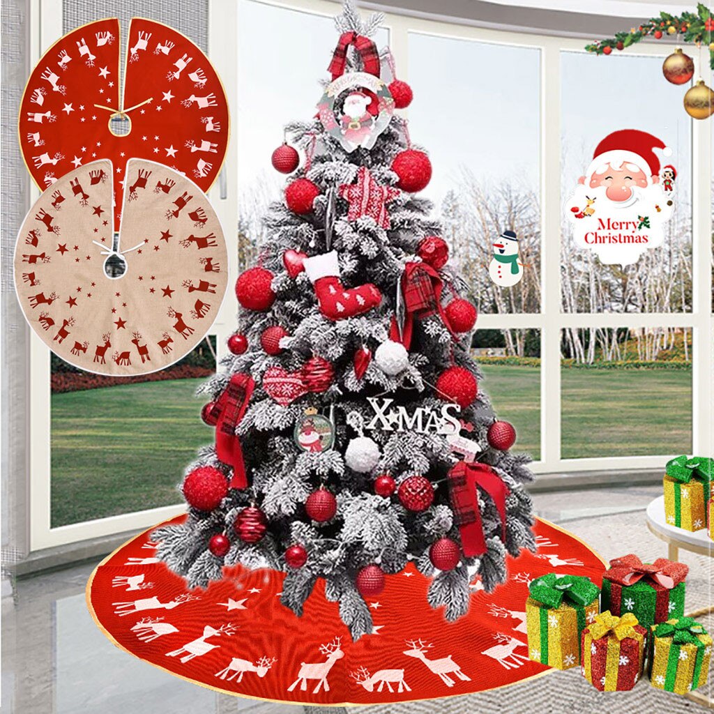 Kerst Ornament Linnen Gedrukt Bier Kerstboom Rok Decoratie Ronde Rood Voor Jaar Thuis Party Decoratie