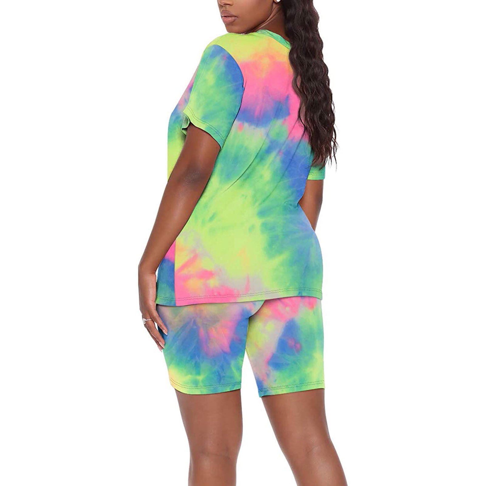 Pbbb Mode Casual Vrouwen Tie-Dye Korte Mouwen V-hals Shorts Pak Twee Stuk Pak Dames korte Sets Thuis Suits