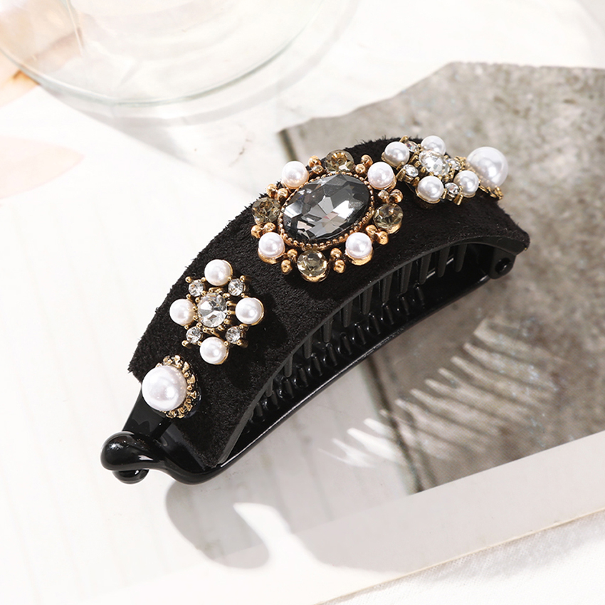 Retro Rhinestone Flocking Hair Clip Women's Back Of The Head Duckbill Clip Accessory Headband Hair Clip Hair Accessories: GRAY