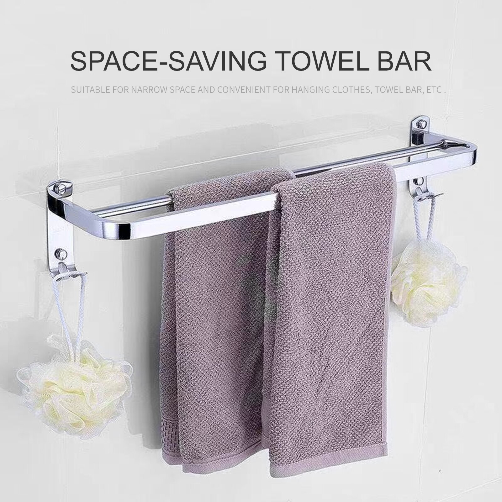 Bath Towel Rack Double-bar Bathroom Shelves Wall Mounted Drilling Towel Holder Stainless Steel Towel Shelf 23 Inch