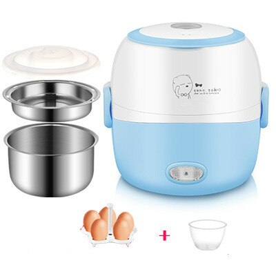 Fiambrera eléctrica multifuncional de doble capa, recipiente para conservar el calor, para arroz, pequeña de acero inoxidable con fiambrera: Blue