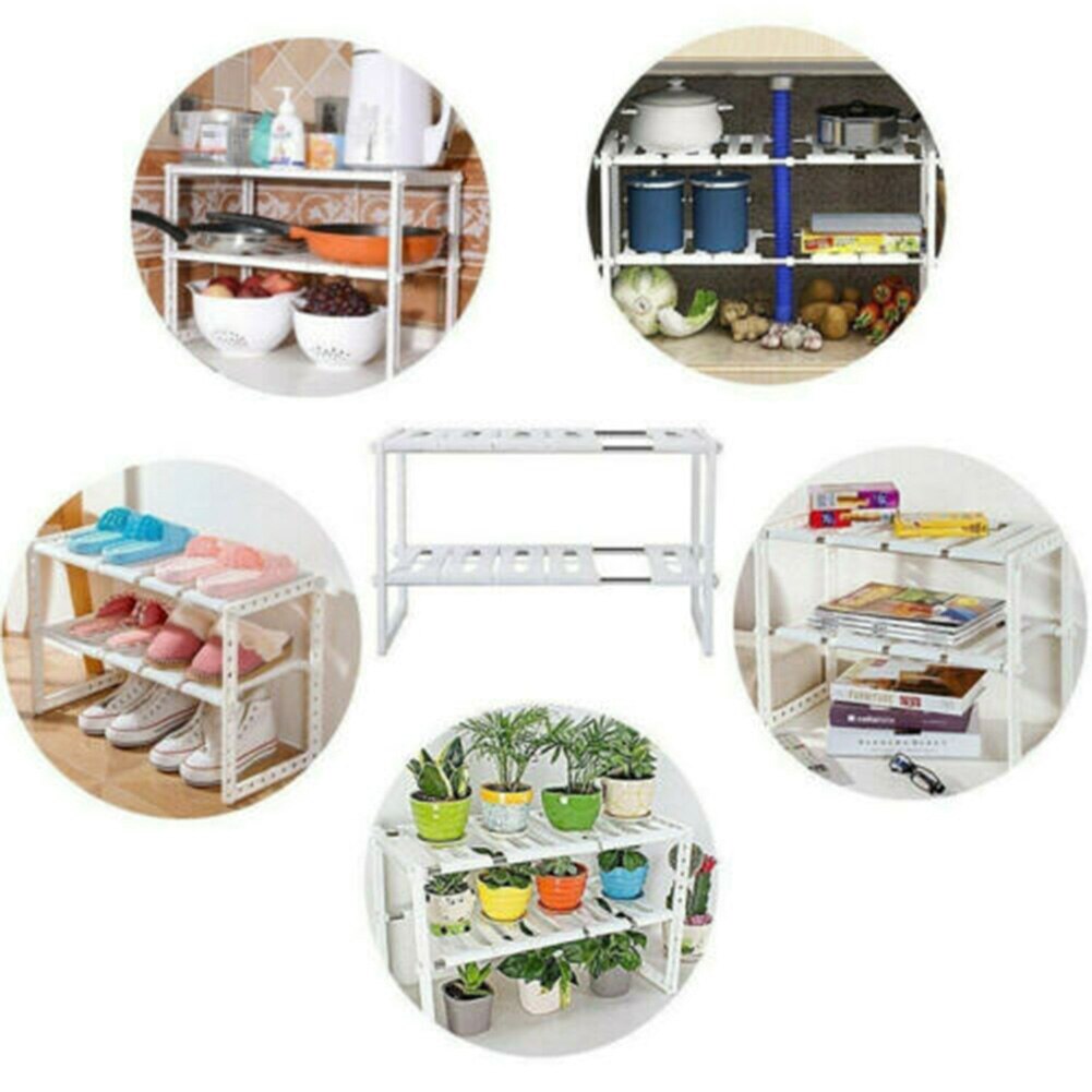 2-Tier Sink Rack Organizer Storage Expandable Adjustable Kitchen Shelf Holder UND