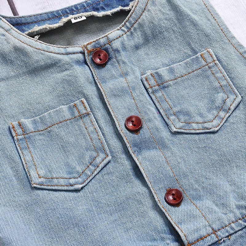 Tyttöjen vaatteet housut denim hihaton sininen puuvilla pestyt farkut taapero lasten haalarit 1-5 vuodeksi