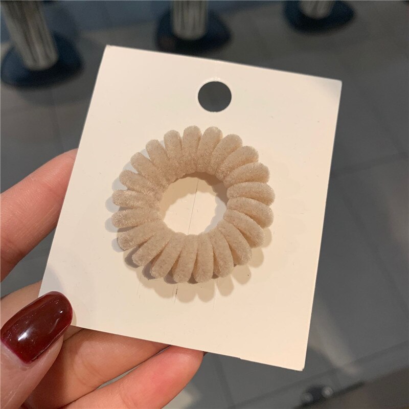 1Pc Elastische Haarbanden Fluwelen Spiraal Vorm Paardenstaart Houders Haar Banden Gum Rubber Band Haar Touw Telefoon Draad Haar accessoires: 1pc Apricot