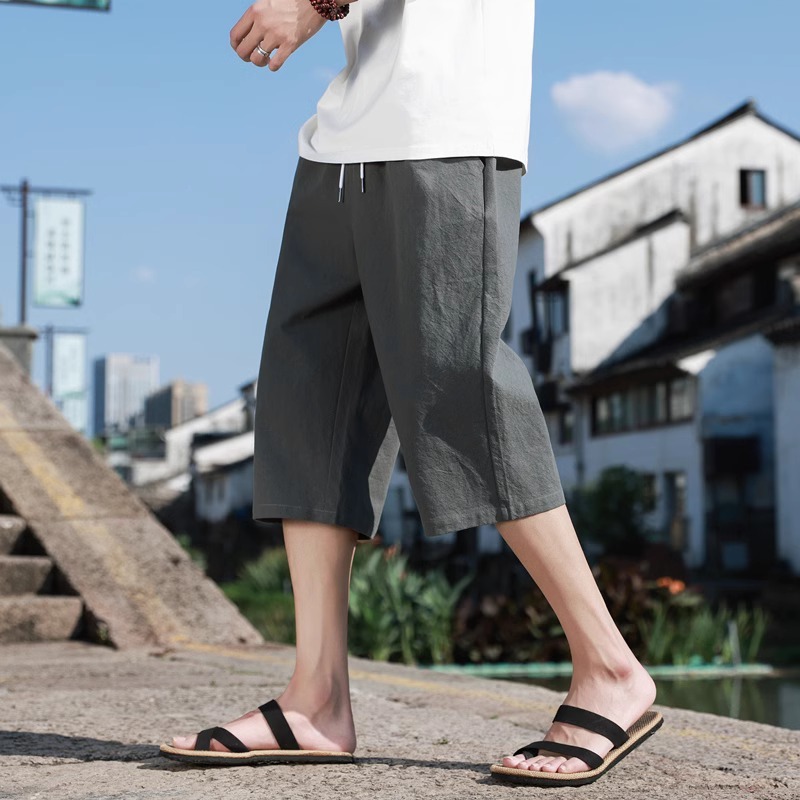 pantalon court en lin été coton couleur unie Shorts grands Shorts légers hommes Shorts de plage pour hommes pantalons de survêtement respirants: M / Or