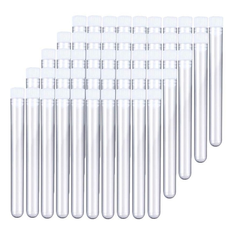 100Pcs 12X100mm Clear Plastic Test Tube With Cap U-Shaped Bottom Long Transparent Test Tube Lab Supplies