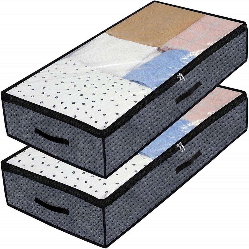 Opvouwbare Onder Bed Opbergzakken Grote Capaciteit Ademend Onderbed Opslag Bakken Dikke Kleding Opbergdozen Ritssluiting Organizer: 2PCS Dark Grey