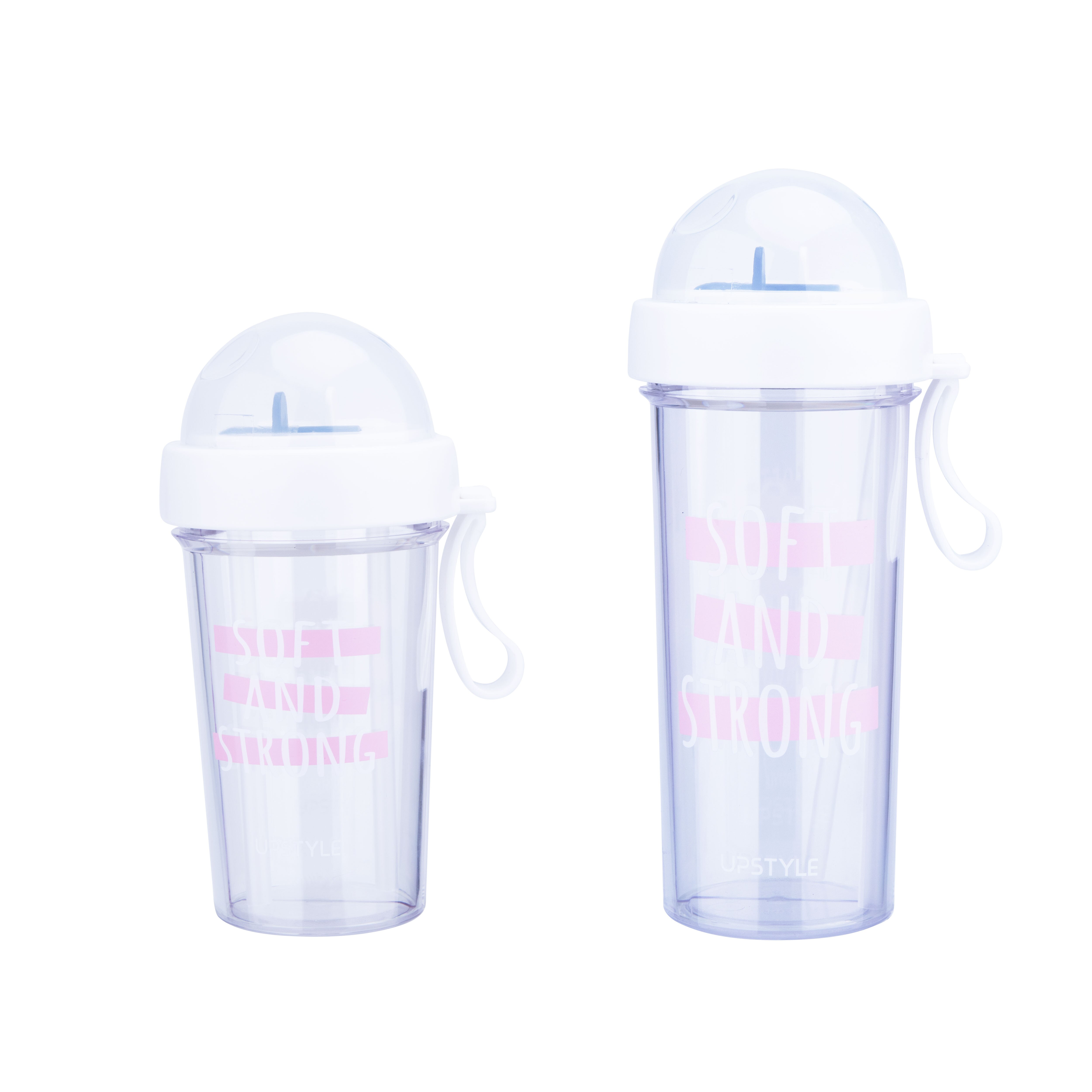 Dubbelfunktions plast shaker flaska protein vattenflaska med sugrör för gym: Elfenben / 420ml 14oz