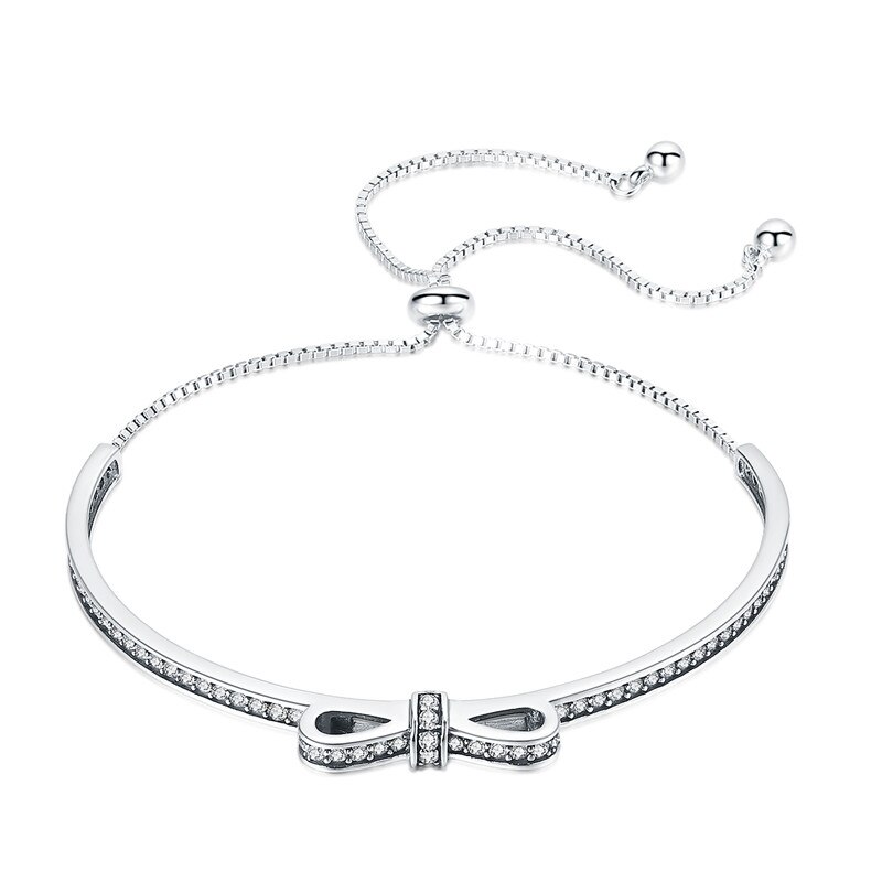 WOSTU nouveauté 925 en argent Sterling étincelant chaîne de nœud papillon réglable Bracelet Bracelet pour les femmes S925 bijoux CQB108: CQB108