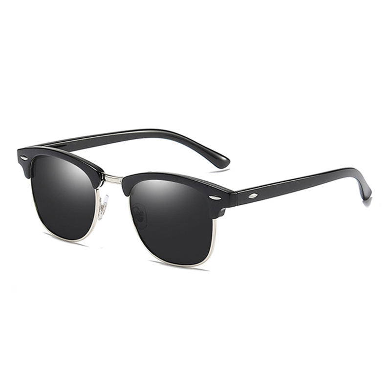 Gafas de sol polarizadas clásicas de medio marco para hombres y mujeres, gafas de sol cuadradas Retro con remaches, gafas de sol antideslumbrantes para conducir Vintage para hombre UV400: Borgoña