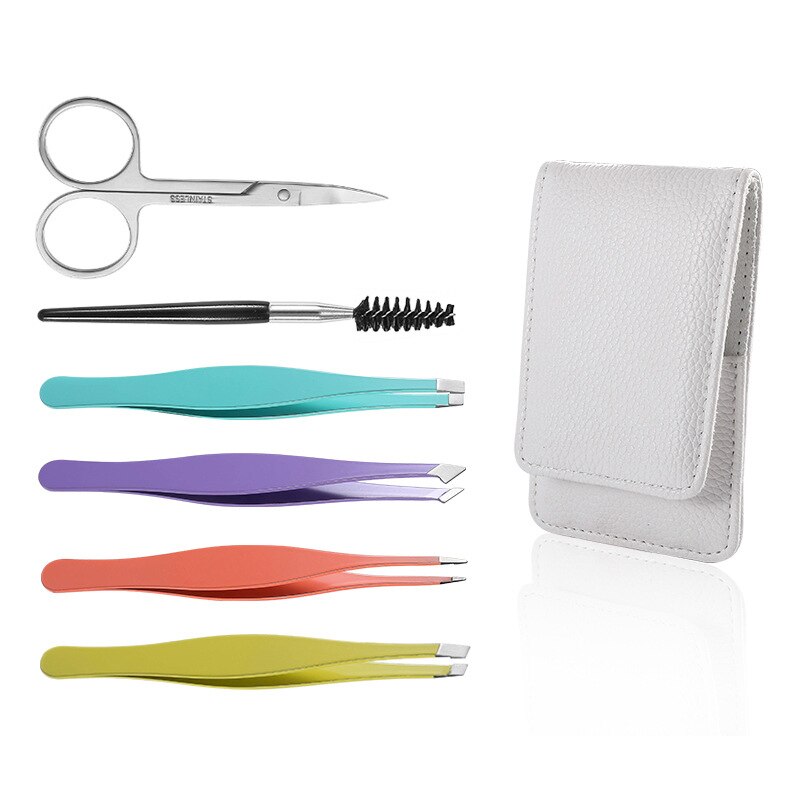 6 Stks/set Wenkbrauw Pincet Roestvrij Staal Wenkbrauw Pincet Kit 2 Kleuren Slant Tip/Flat Tip Ontharing Make-Up Tool kit Met Zak