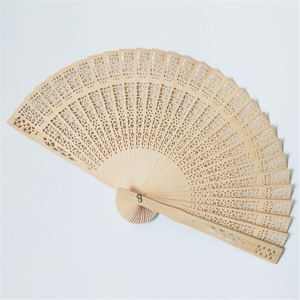 Sandelhout Fan Opengewerkte Gesneden Houten Fan Bruiloft Ventilator 20Cm: Beige 