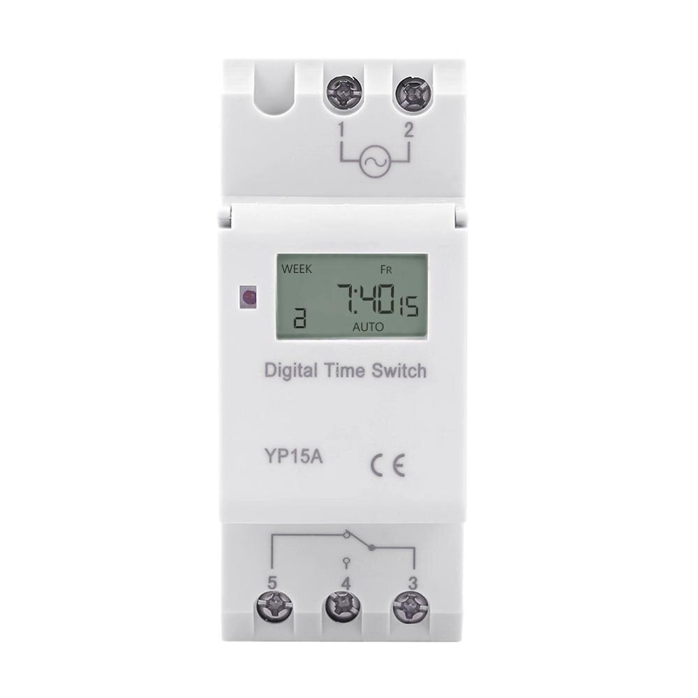 Electronic Weekly 7 Days Programmable Digital LCD Industrial Time Switch Relay Timer Control AC 220V 15A Din Rail Mount