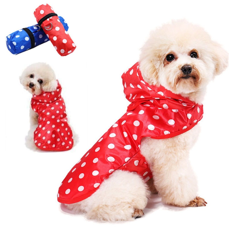 Dot pu hund regnkappa vattentät hundkappa med förvaringsväska bärbara fritidshuvtröjor hund regnkappa husdjurskostym kläder kläder s-xl