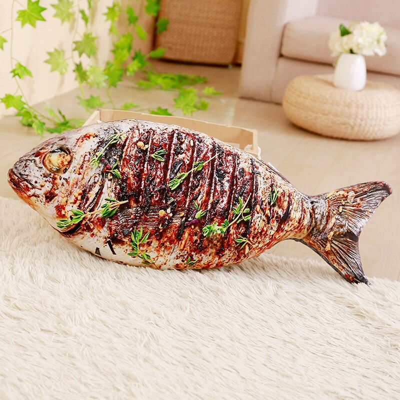 Barbecue cuit au four simulé en peluche jouet en peluche jardin Barbecue décor nourriture en peluche oreiller enfants saucisse calmar Saury jaune Croaker os jouet