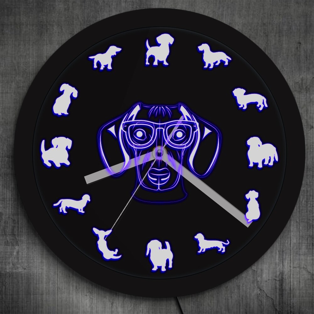 Mästare hundras tax väggklocka dachs korvhund vintage klocka med ledbelysning färgbyte neonskylt hundälskare