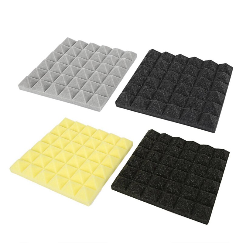 24 Uds., baldosas de espuma acústica de carbón, paneles de espuma insonorizantes, acolchado de sonido de estudio de 2X10X10 pulgadas, 12 uds, amarillo y 12 Uds. Gris