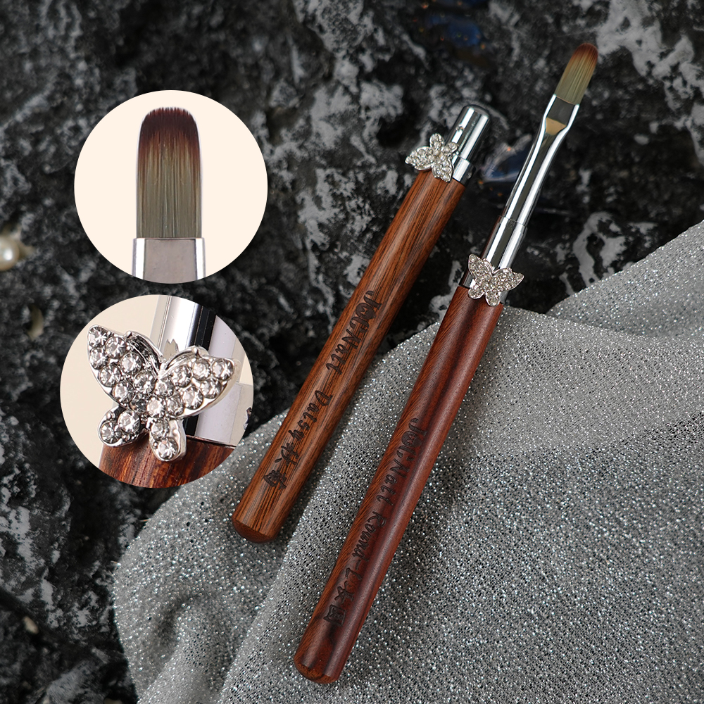 Nagelkonstborsteset avtagbar stång zirkonfjäril sandelullshandtag kantkrok uv-gelnagelborste nagelkonstverktyg