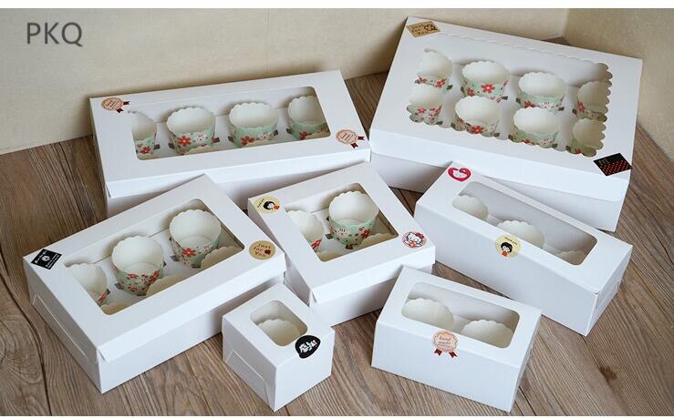 Caja de papel blanca para pasteles, caja de embalaje de cartón cupcakes, cajas para pasteles con 1/2/3/4/6 orificios, caja de suministros para para repostería 10 Uds.: 16x16x7.5cm 4cup