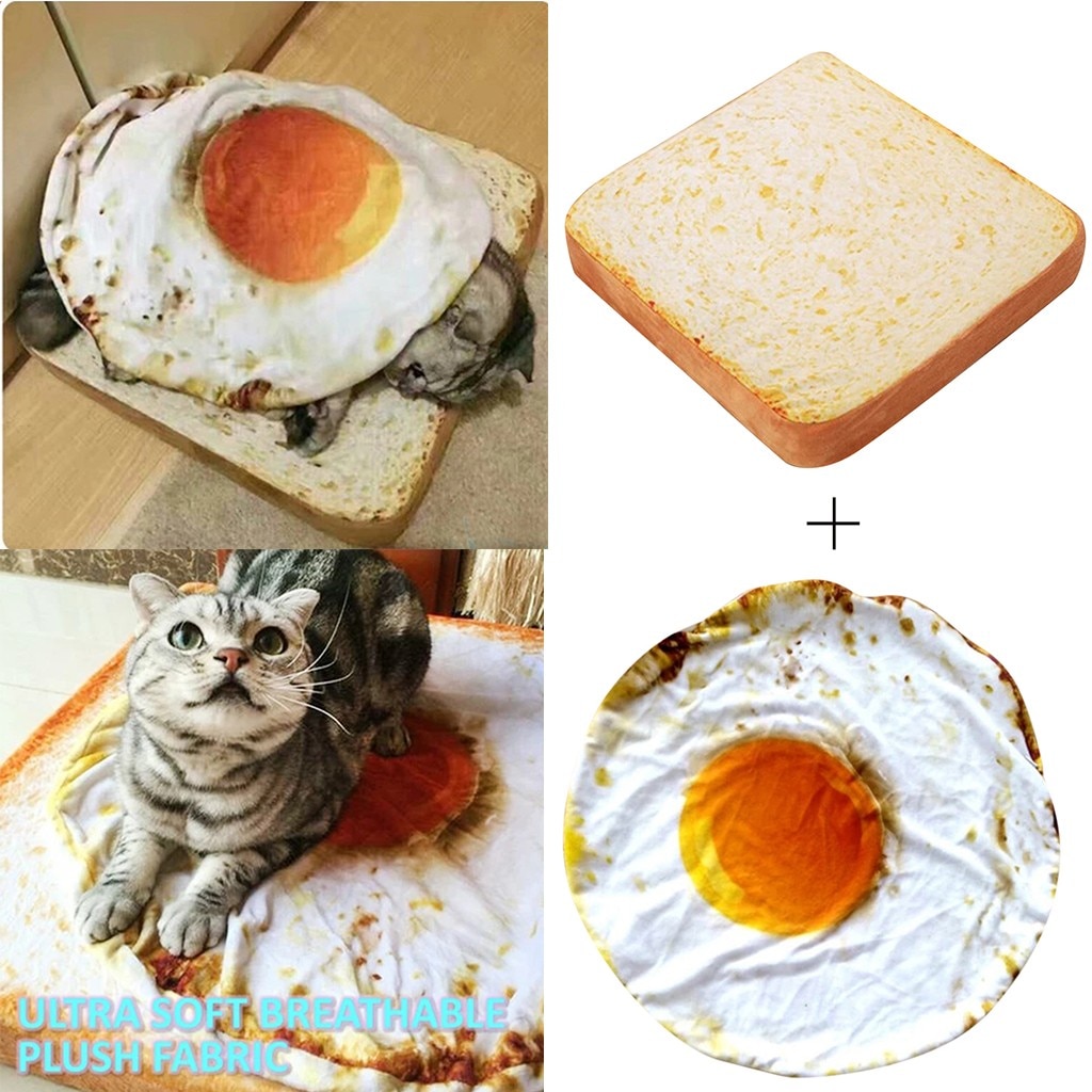Pet Bed Dog Cat Mat Blanket Kennel Durable Soft Bread Poached Eggs Mats Four Seasons Durable Soft Toast Bread And Poached Eggs