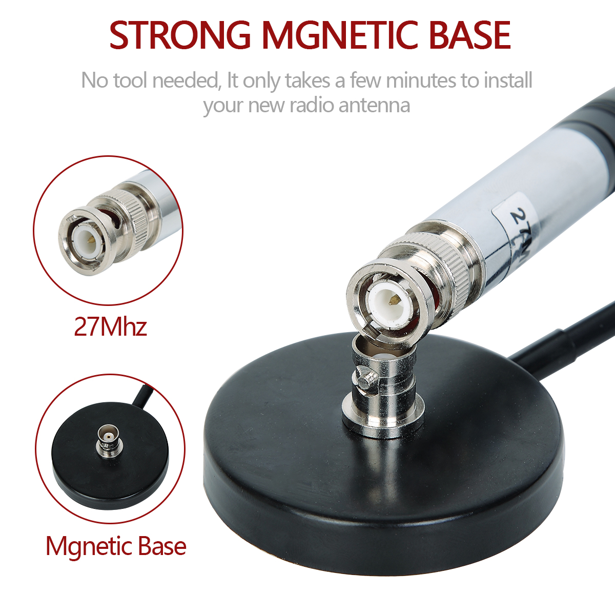 Abbree 27Mhz Bnc Telescopische 23/130Cm Antenne Met PL259 Mannelijke Adapter En Magnetische Basis Voor Cobra Midland uniden Cb Mobiele Radi