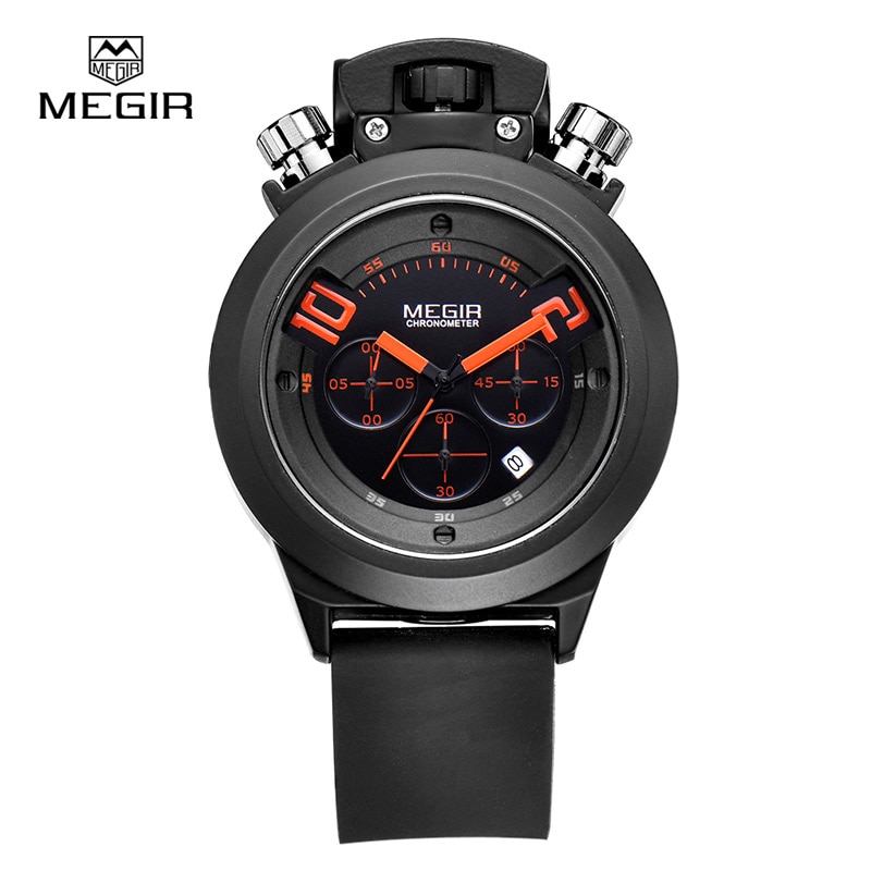 Megir heren quartzhorloges analoge chronograaf merk polshorloge heren siliconen band waterdicht uur 2004
