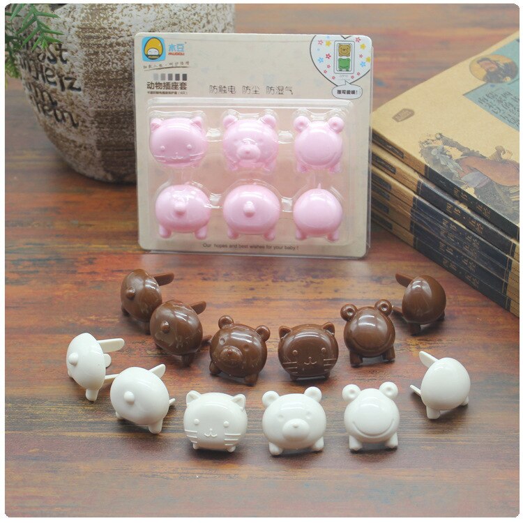 6 Pcs/lot Children Electrical Safety Protective Socket Cover Caps Cute Animals Baby Security Product Sets US USA Standard