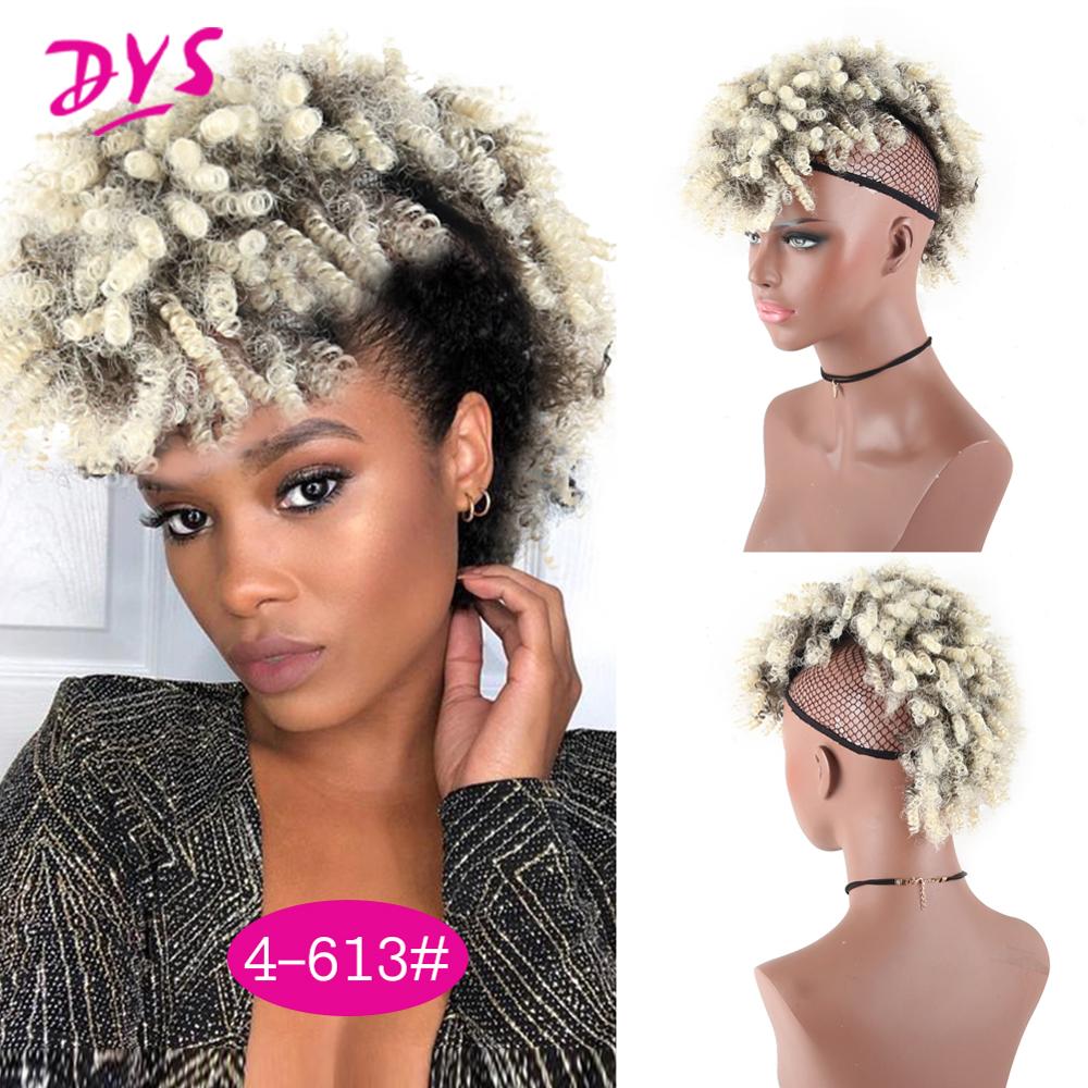 Deyngs Synthetic Mohawk Hair High Puff Ponytail With Bangs Afro Short Kinky Curly Ponytail Clips in Hair Extension: 4 613