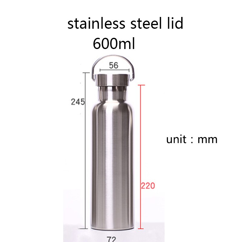 stainless steel thermos bottle double wall water bottle for travel camping hiking cycling: 600ml stainless lid