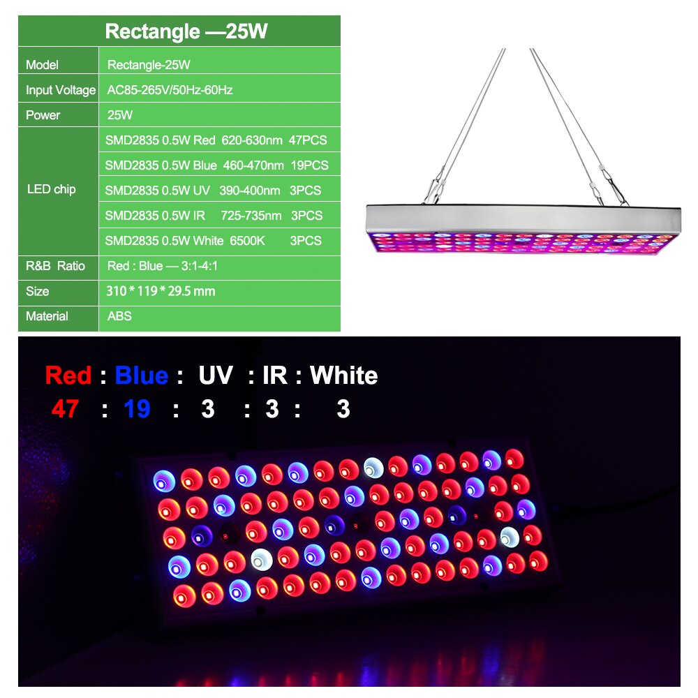 25W 45W AC86V-265V LED Grow Light Full Spectrum SMD 2835 UV+IR Phyto Lamp Fitolampy Indoor Herbs Light For Greenhouse Grow Tent