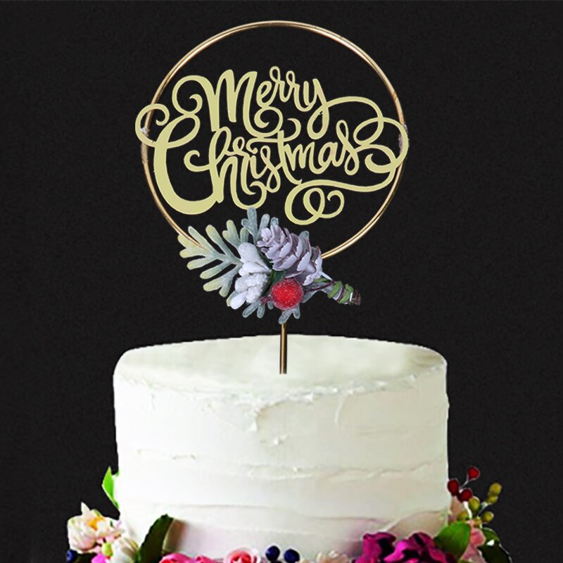 Merry Christmas Acrylic Cake Topper Xmas Floral Cupcake Toppers Christmas Home Cake Decoration Year Baking decor kerst noel